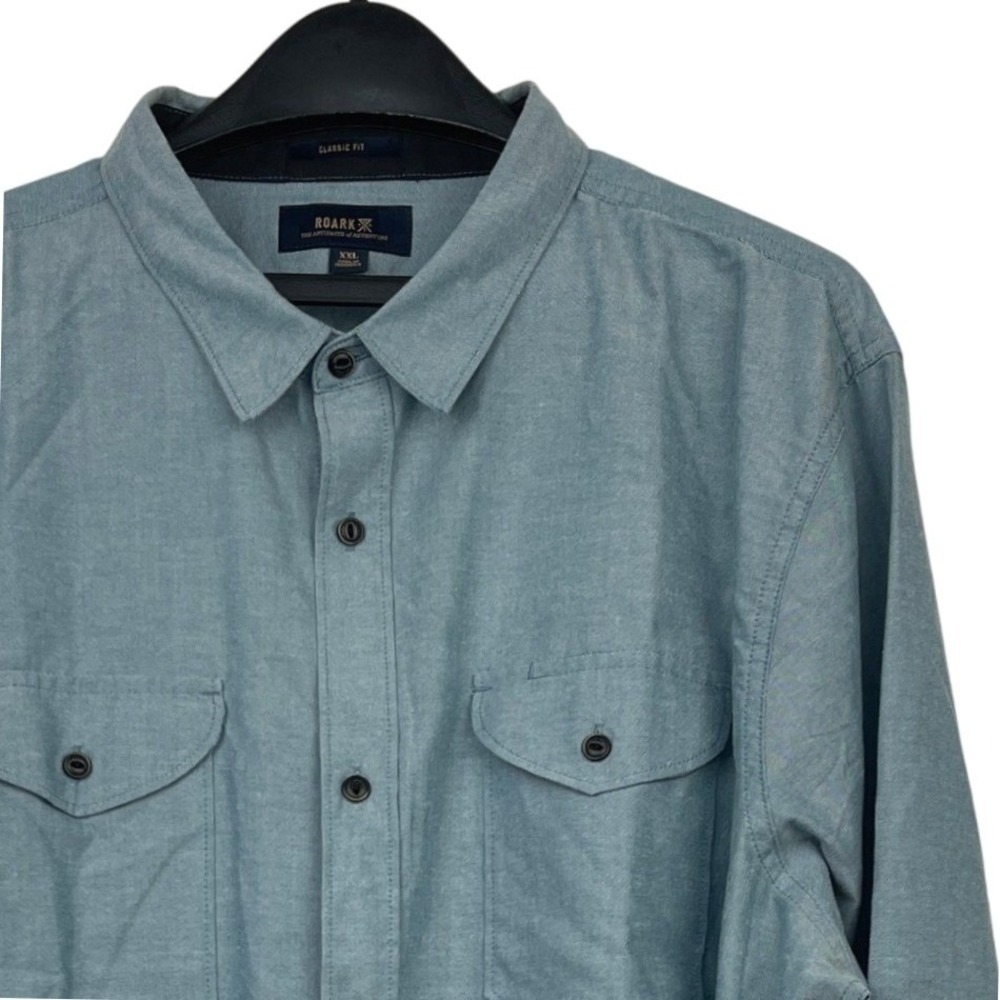 NEW Roark Well Worn Mens XXL L/S Organic Cotton Blend Oxford Shirt Blue RW556